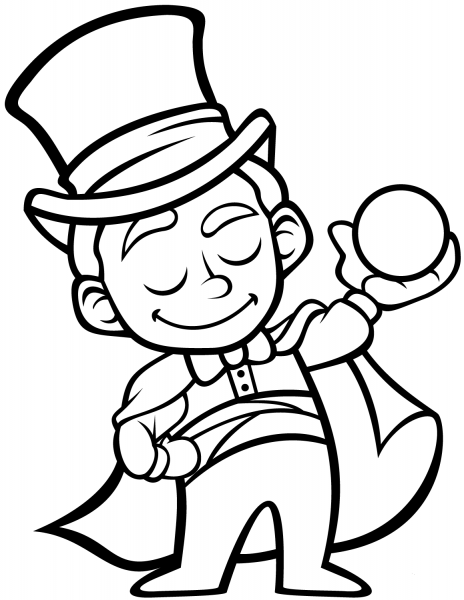 Magician with Crystal Ball coloring page image