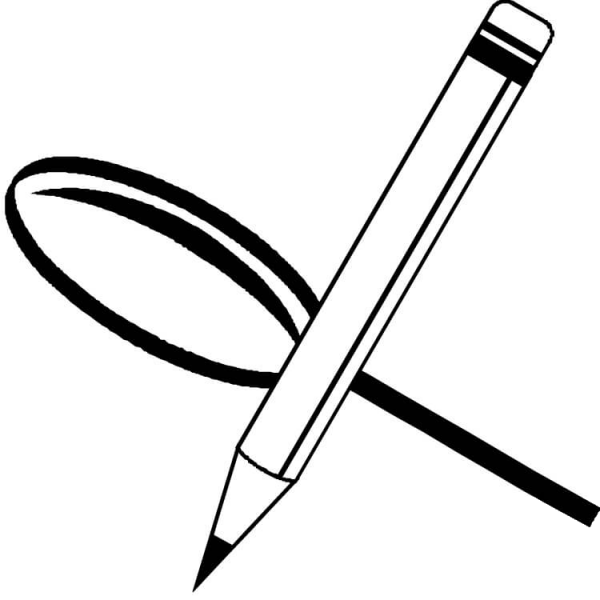 Magnifying Glass and pencil coloring page image