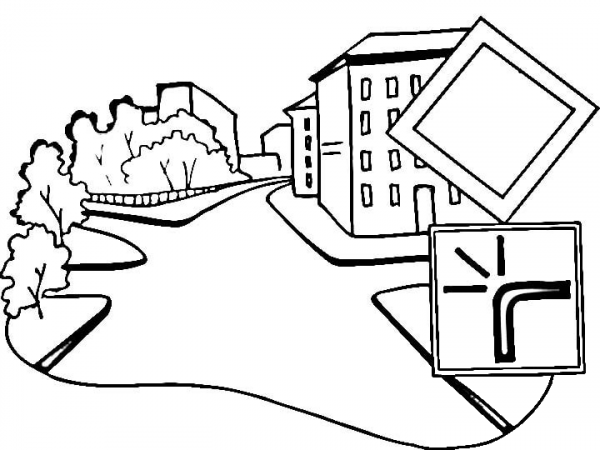 Main Road sign coloring page image