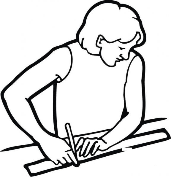 Male Student with a Ruler coloring page image