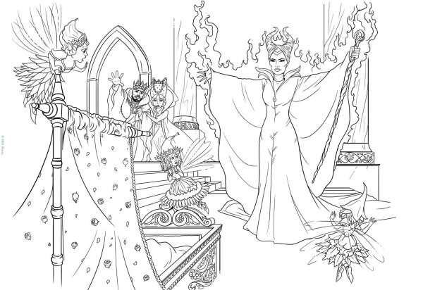 Maleficent Curses the Infant Princess coloring page image