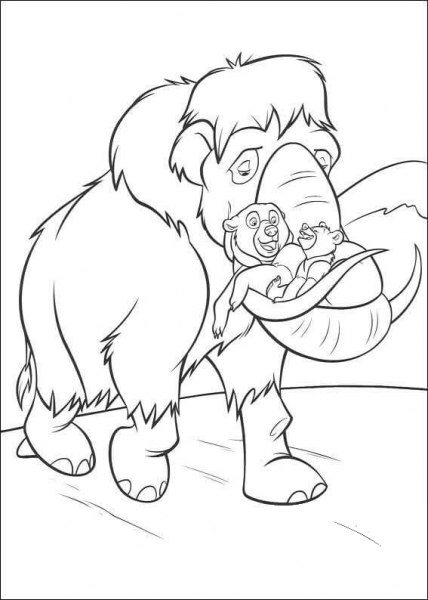 Mammoth and little bear coloring page image