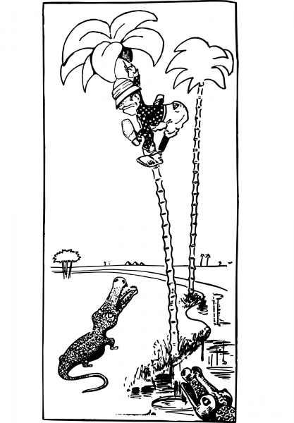 Man Escapes Alligators coloring page image