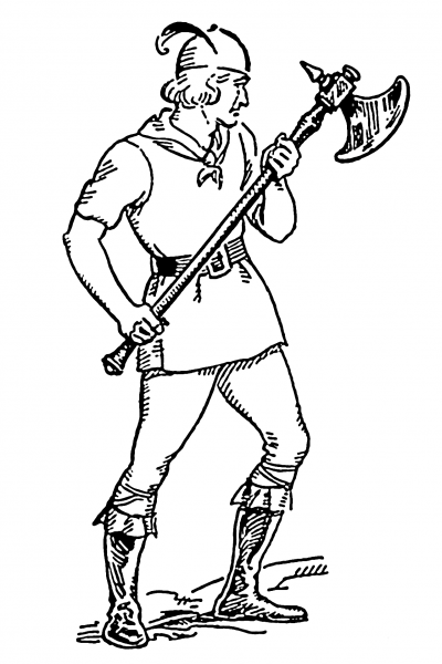 Man Holding a Battle Axe coloring page image