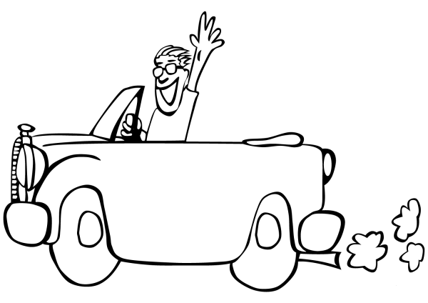 Man in Cabriolet coloring page image