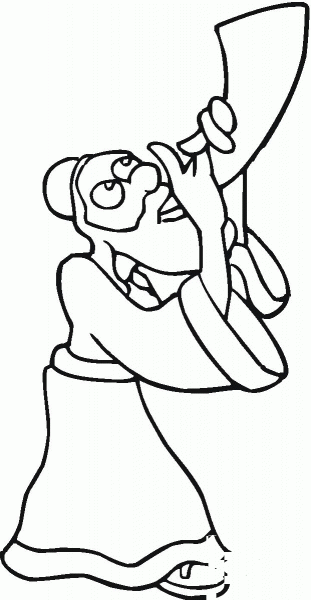 Man is playing shofar during Rosh Hashanah coloring page image