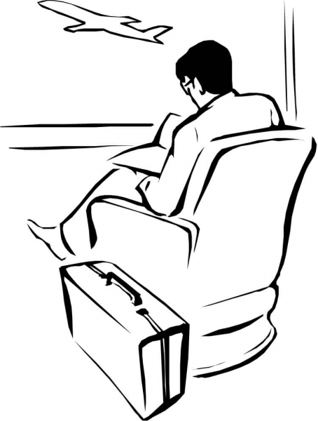 Man is waiting for the flight coloring page image