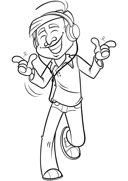 Man Listening to Music coloring page image