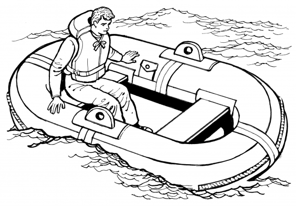 Man on a Life Raft coloring page image