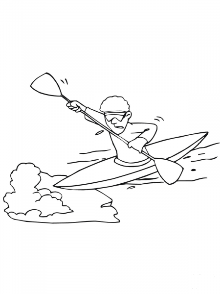 Man Paddling on Kayak coloring page image