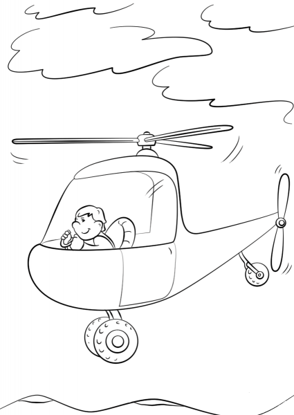 Man Piloting a Helicopter coloring page image
