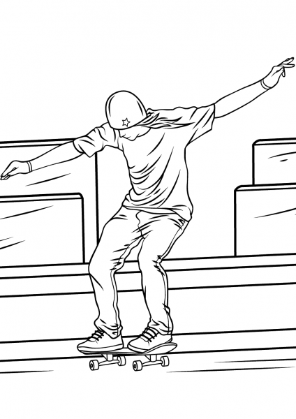 Man Riding a Skateboard coloring page image