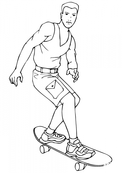 Man Riding on Skateboard coloring page image