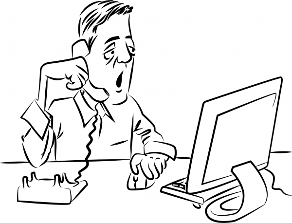 Man Talking on the Phone While Using Computer coloring page image
