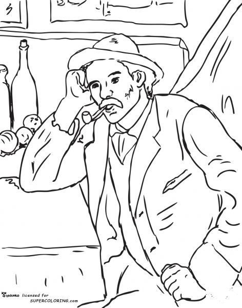 Man with a Pipe by Paul Cezanne coloring page image