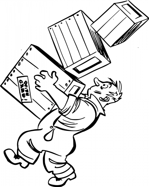 Man with Boxes coloring page image