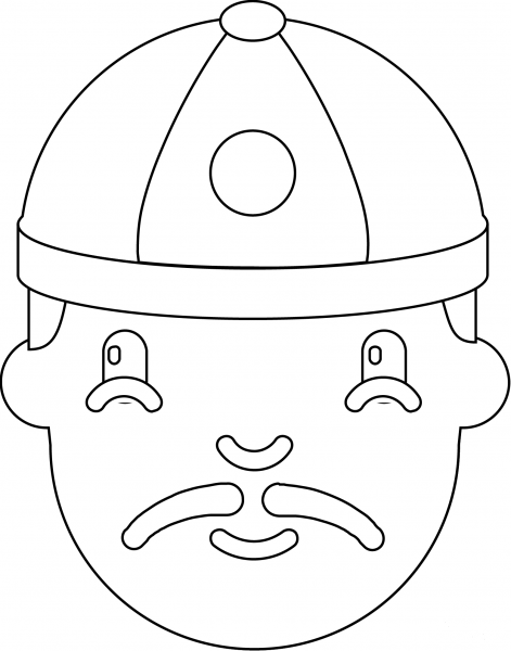 Man with Gua Pi Mao Emoji coloring page image