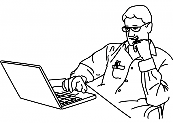 Man with Laptop coloring page image