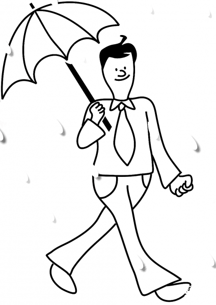 Man with Umbrella in Rain coloring page image