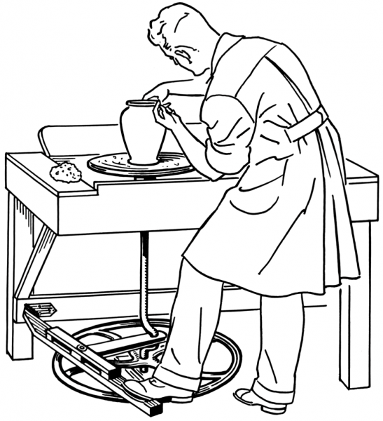 Man Working on Pottery Wheel coloring page image