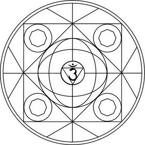 Mandala with Ajna Symbol coloring page image