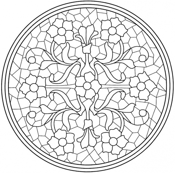 Mandala with Floral Mosaic Tile coloring page image