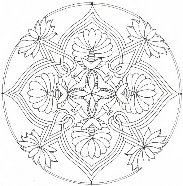 Mandala with Floral Ornament coloring page image