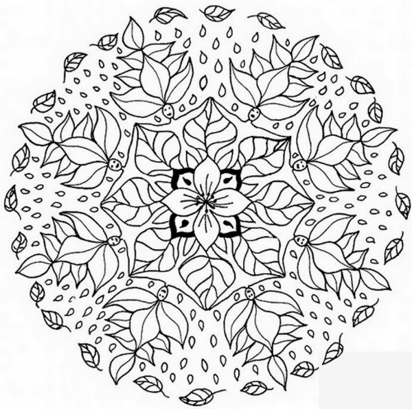 Mandala with Floral Pattern coloring page image