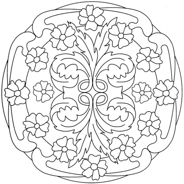 Mandala with Flower Pattern coloring page image