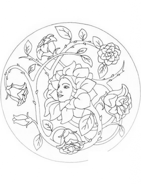 Mandala with Flowers coloring page image