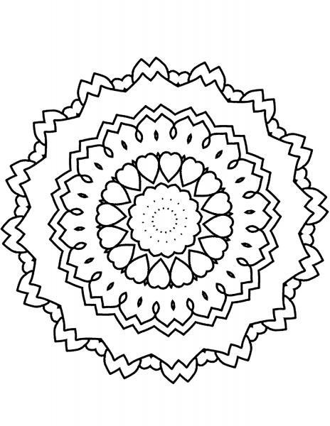 Mandala with Hearts coloring page image