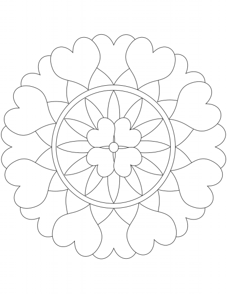Mandala with Hearts coloring page image