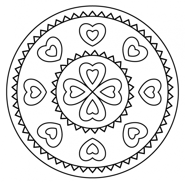 Mandala with Hearts Pattern coloring page image