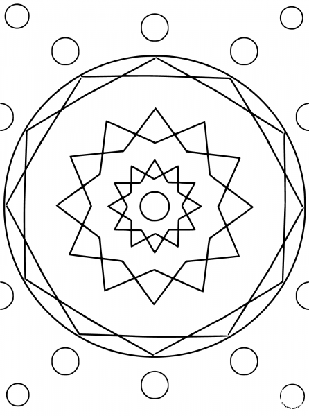 Mandala with Hexagon and Circles coloring page image