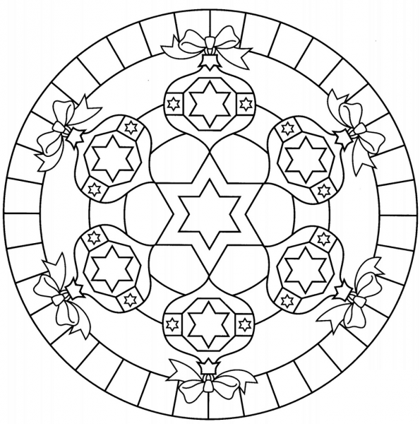 Mandala with Hexagrams coloring page image