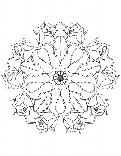Mandala with Roses coloring page image