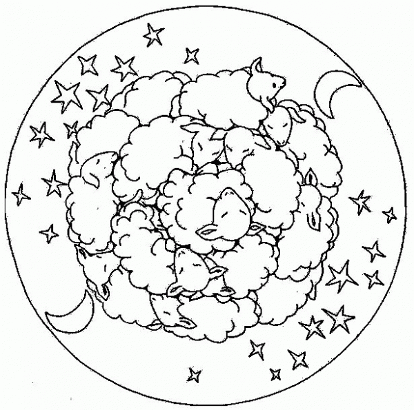 Mandala with Sheep coloring page image