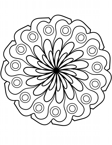Mandala with Simple Flower Ornament coloring page image