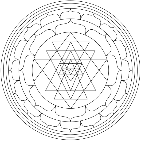 Mandala with Sri Yantra coloring page image