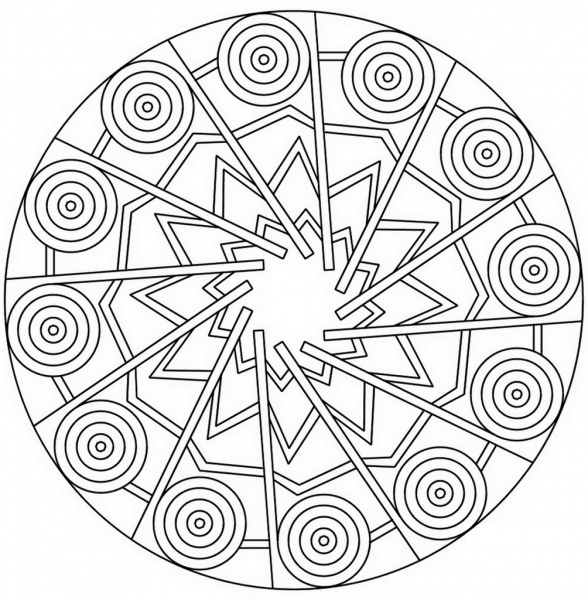 Mandala with Stars and Circles coloring page image