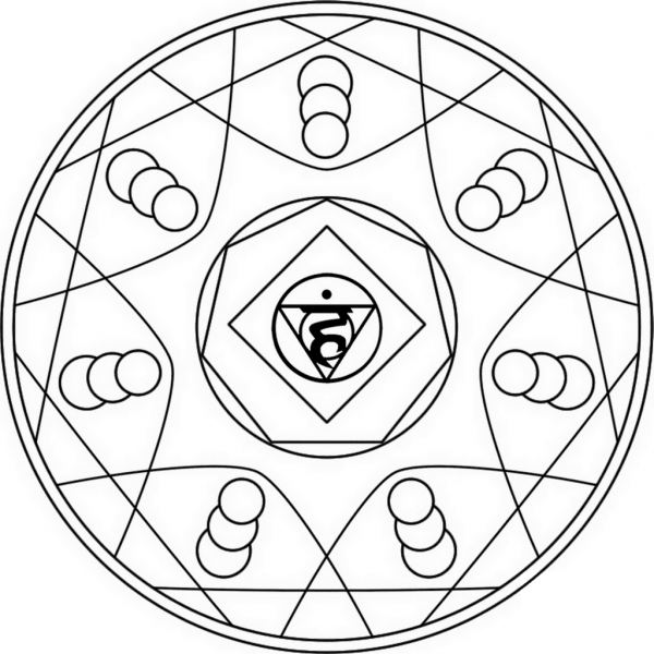 Mandala with Vishuddha Symbol coloring page image