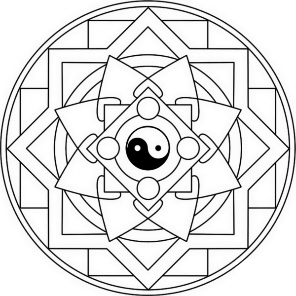 Mandala with Yin Yang coloring page image