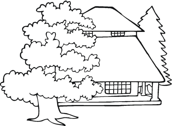 Mansion And Old Oaks  coloring page image
