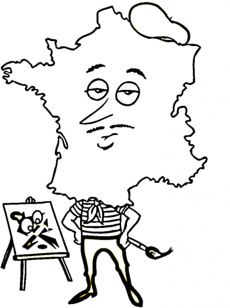 Map of France, a painter coloring page image