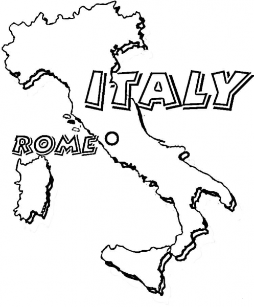Map of Italy. Rome is the capital of Italy  coloring page image
