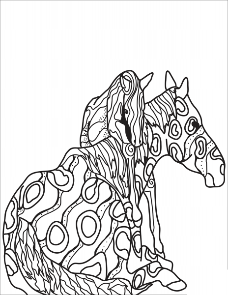 Mare and Colt Zentangle coloring page image