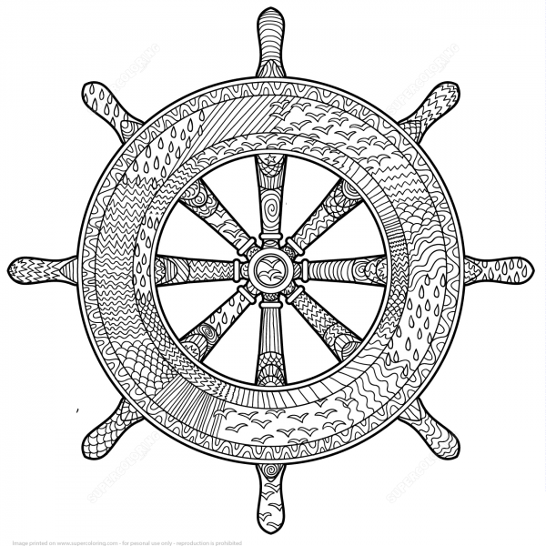 Marine Handwheel Zentangle coloring page image