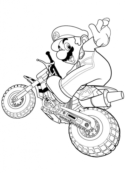 Mario Rides a Motorbike coloring page image