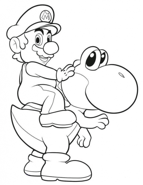 Mario Riding Yoshi coloring page image