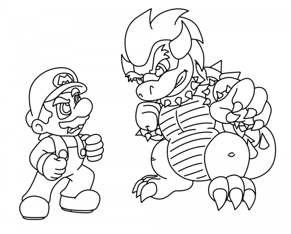 Mario vs. Bowser coloring page image